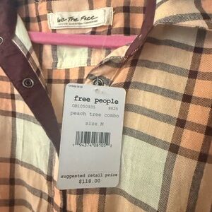 Free People Men's Checkered Shirt - Peach and Brown